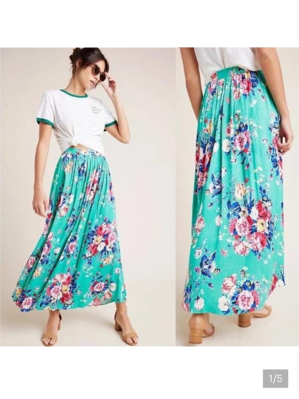 Maeve Turquoise Floral Maxi Skirt
